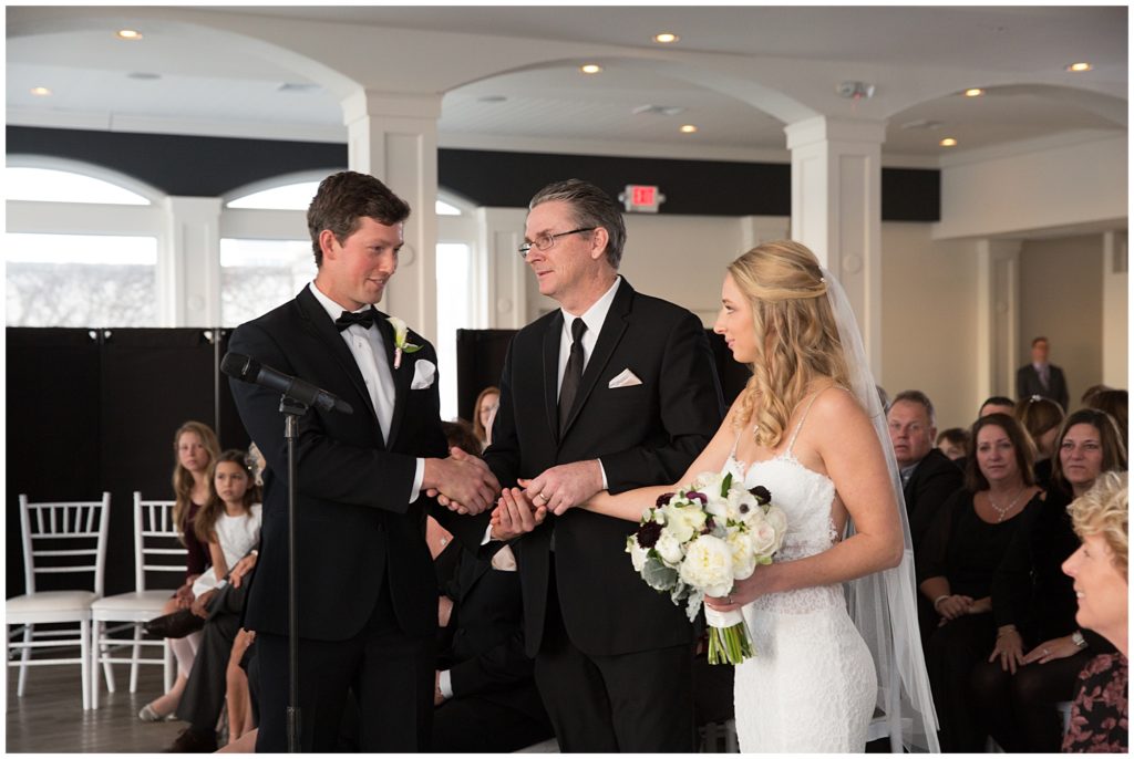 Father of the Bride walks the Bride down the Aisle at Belle Mer in Newport