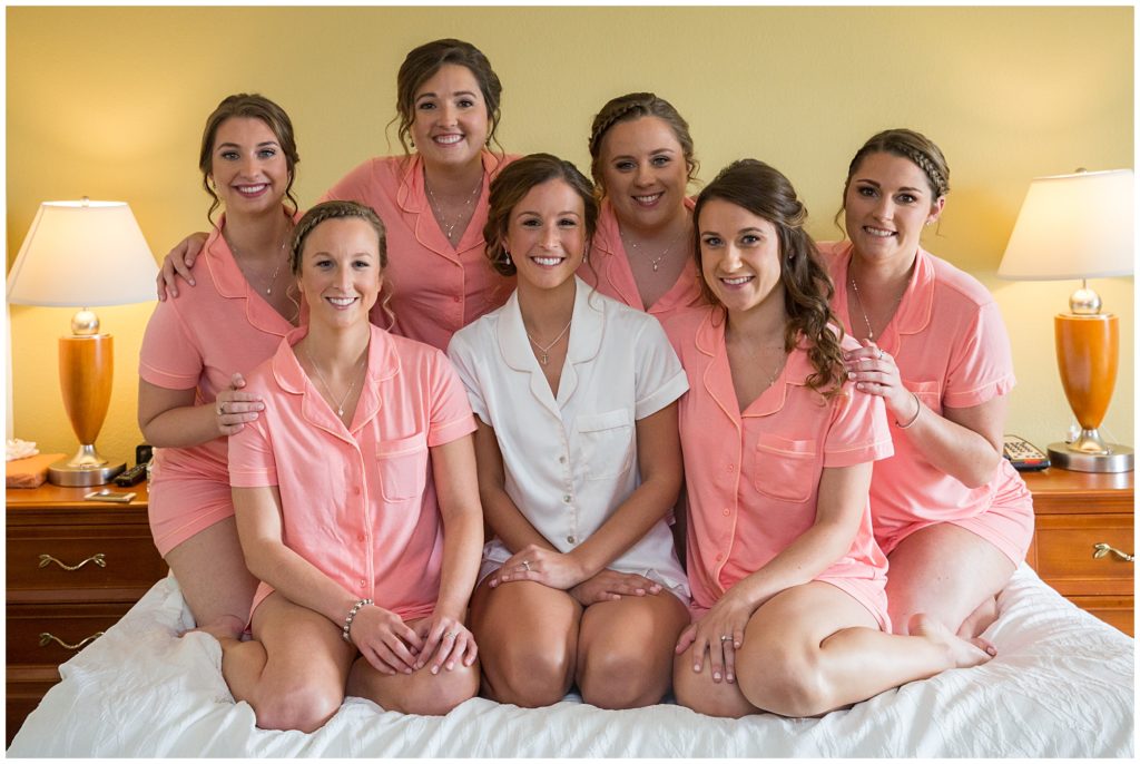 Pink Matching bridesmaids pajamas.