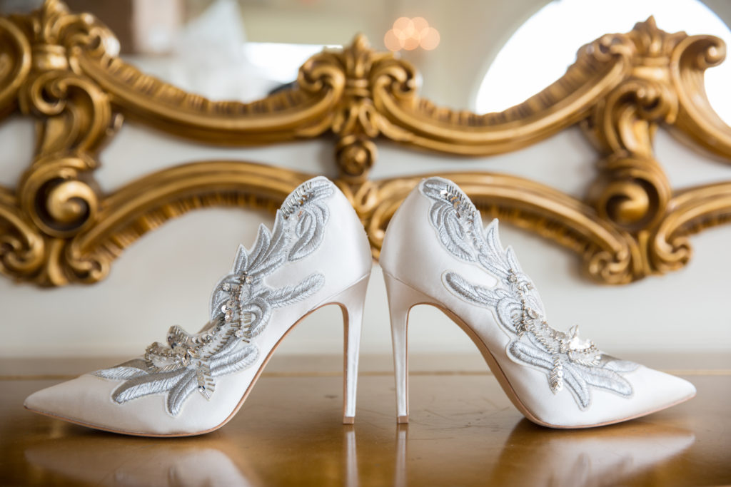 Wedding heels with embellished sides.
