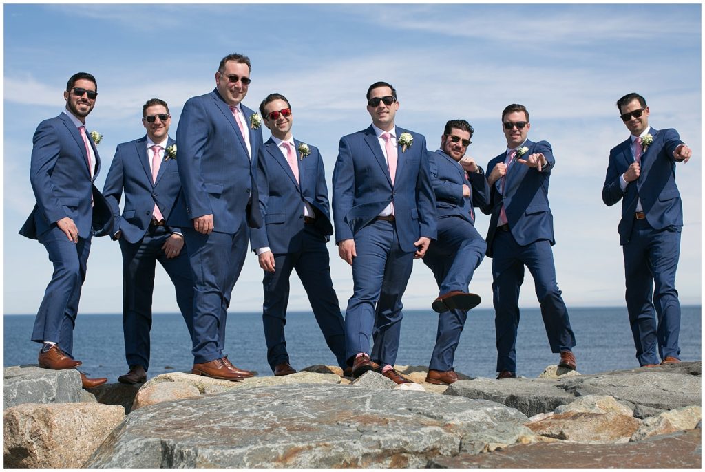 Groom and groomsmen portraits at the Scituate Light House.