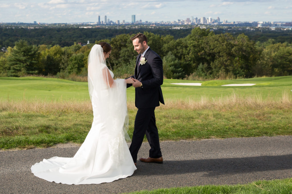 A Bride and Groom share a first look at Granite Links Golf Club in Quincy MA.