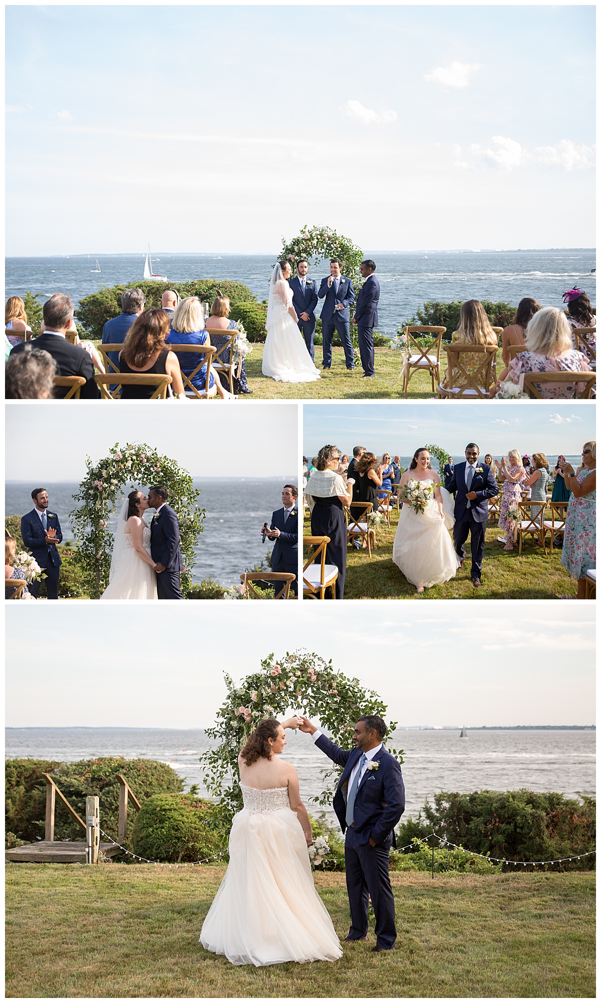 The bride and groom celebrate their love at their waterfront wedding ceremony in Warwick RI. 