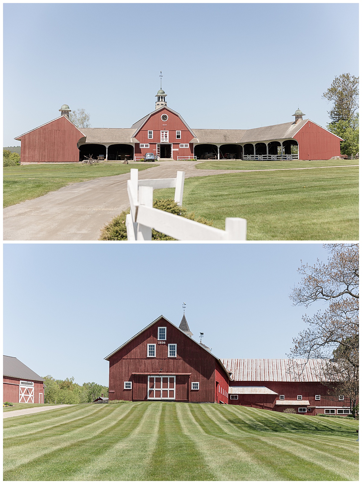 The Large red barn at the Inn at Mountain View stands tall over the lush green lawns of this Vermont Wedding Venue. 
