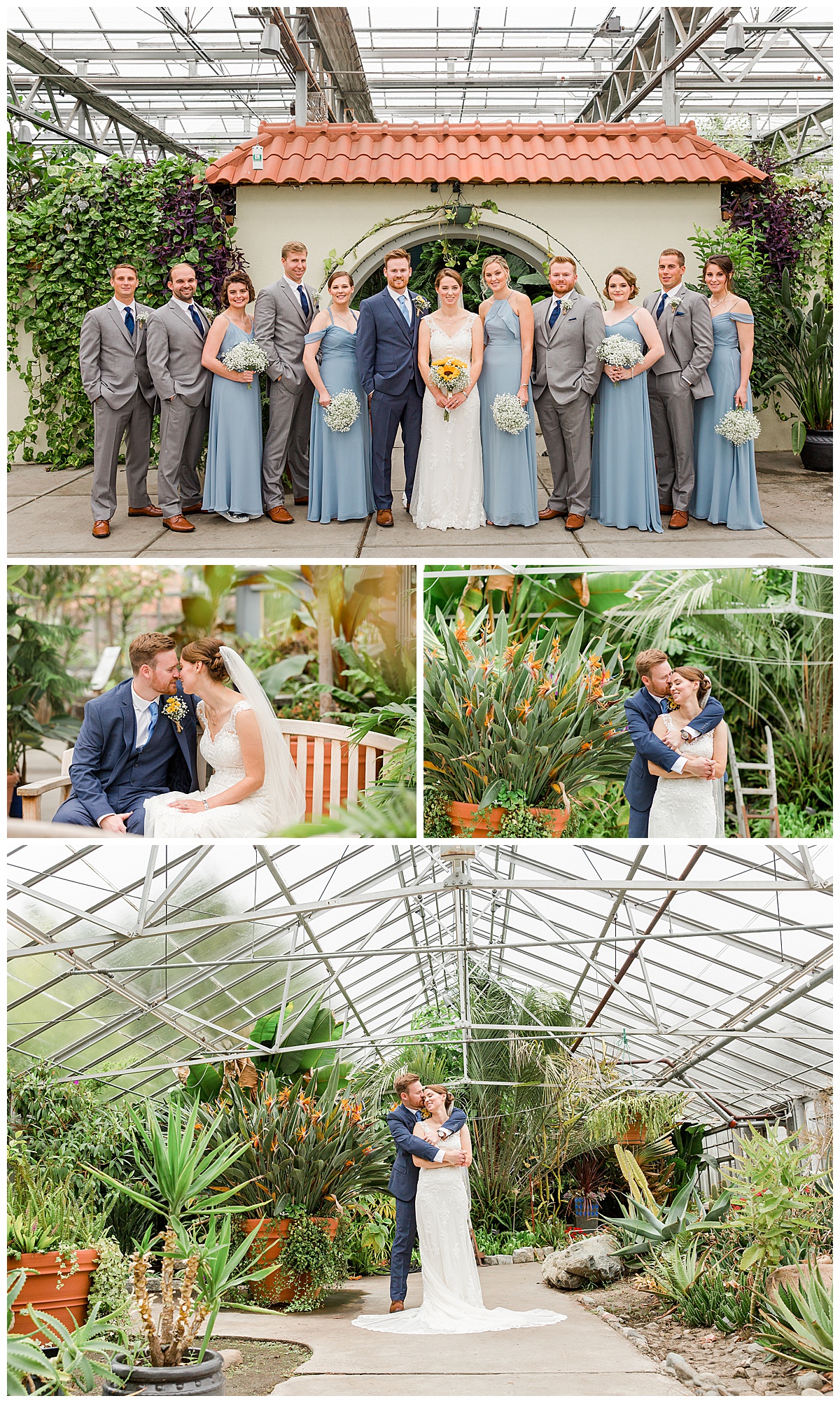Bridal party photos at the Roger William Botanical Center offer a unique and colorful vibe. 