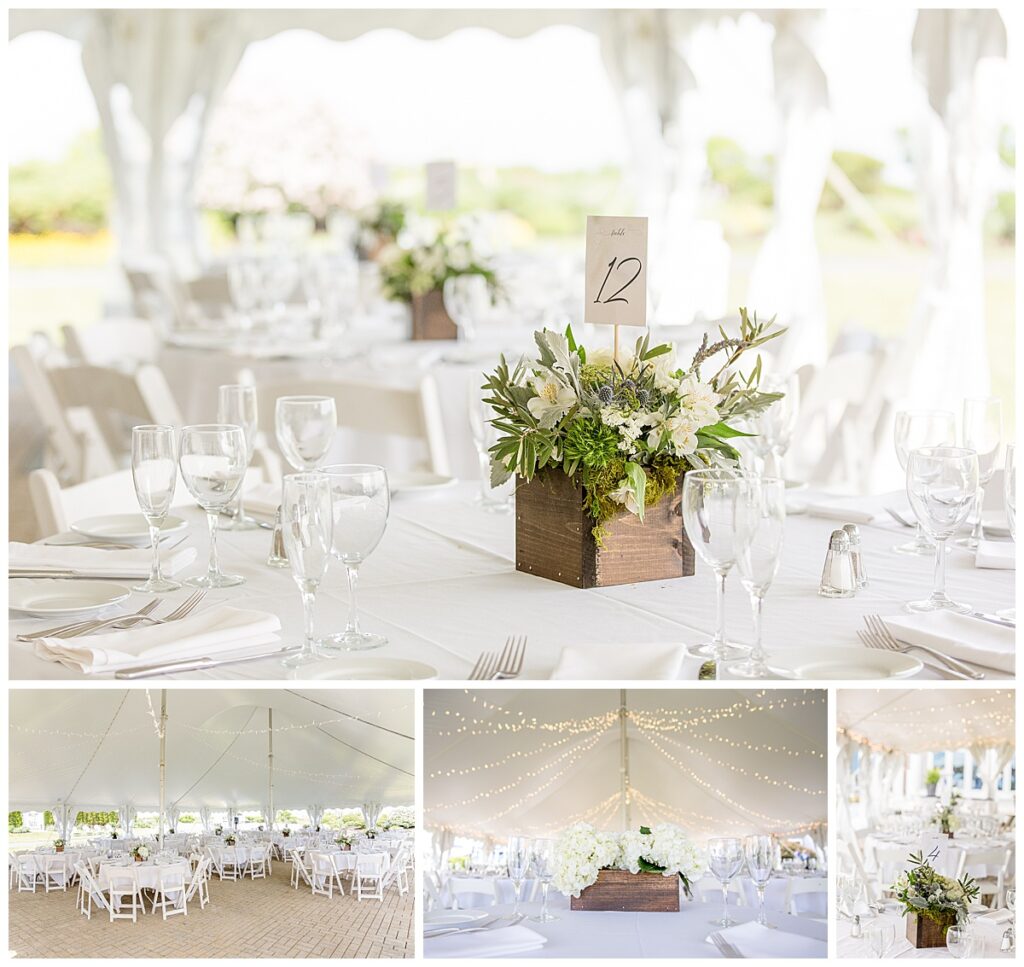 The tent set up outside the ballroom at White Cliffs Country Club is perfect for outdoor receptions in Plymouth MA. 