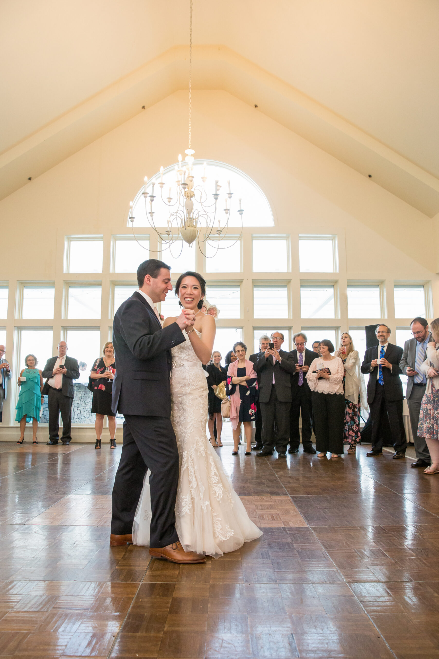 The Ball Room at White Cliffs Country Club is elegant and decorated in neutral shades. 
