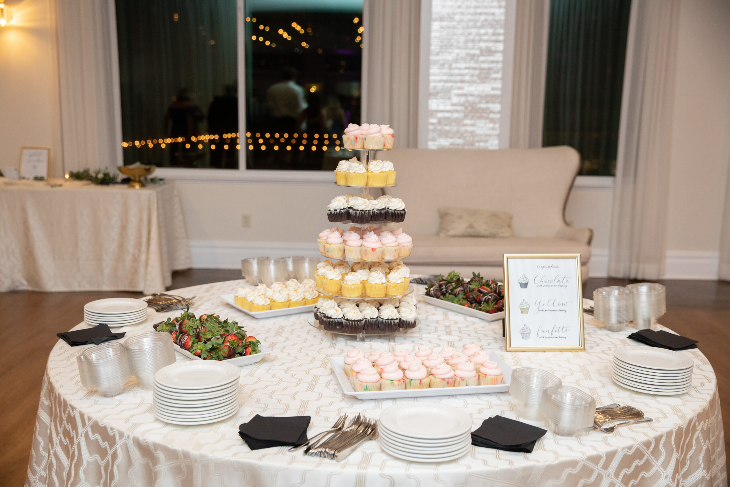 A cupcake tower is the centerpiece of the lounge area at the Atlantic Resort in the Newport Wyndham Hotel. 